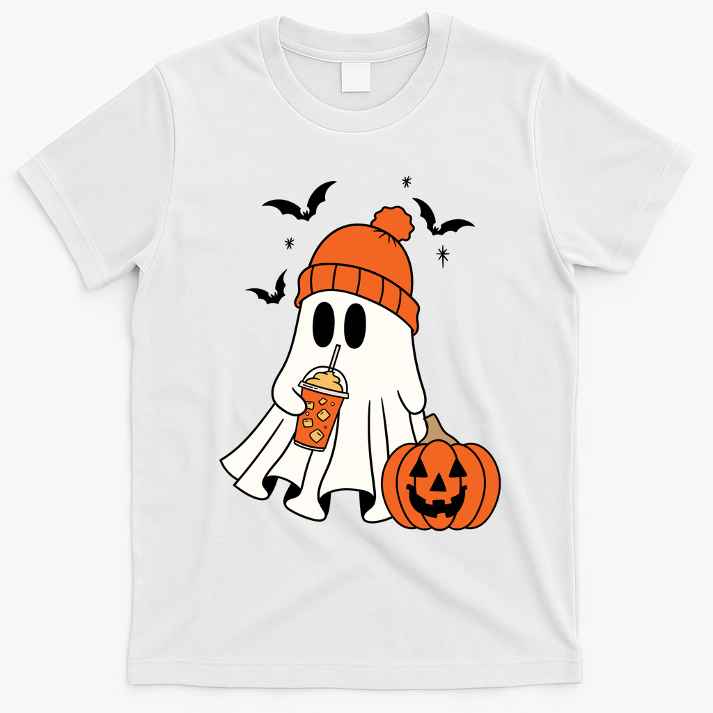 Pumpkin Spice Ghost Spooky Season T-Shirt - White