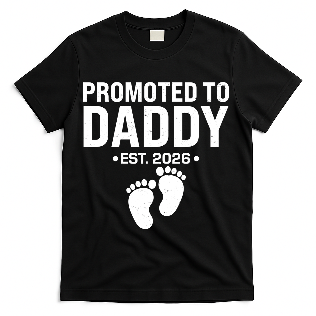 Promoted To Daddy EST 2026 New Baby Feet T-Shirt - Black