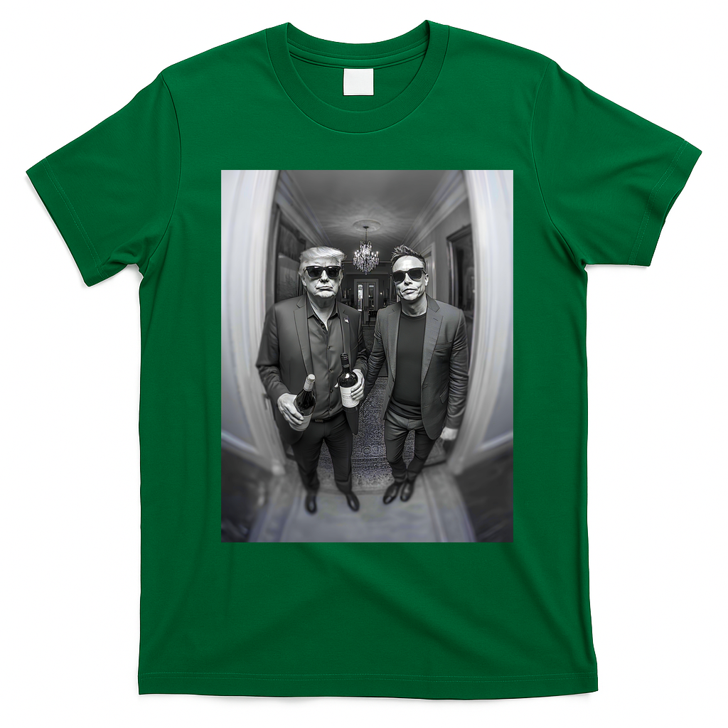 President Trump Elon Musk Funny Meme Knocking On Door T-Shirt - Irish Green