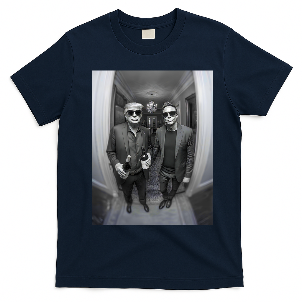 President Trump Elon Musk Funny Meme Knocking On Door T-Shirt - Navy Blue