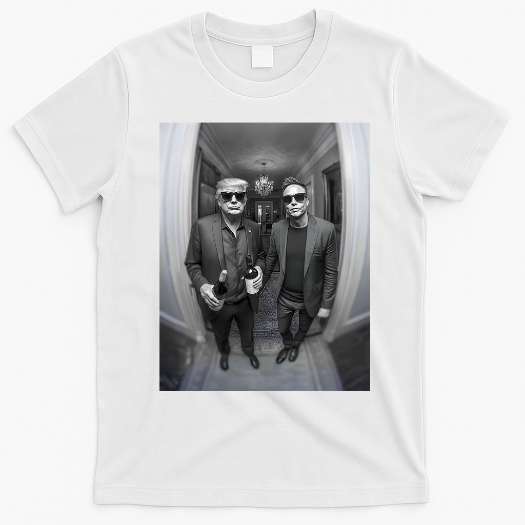 President Trump Elon Musk Funny Meme Knocking On Door T-Shirt - White