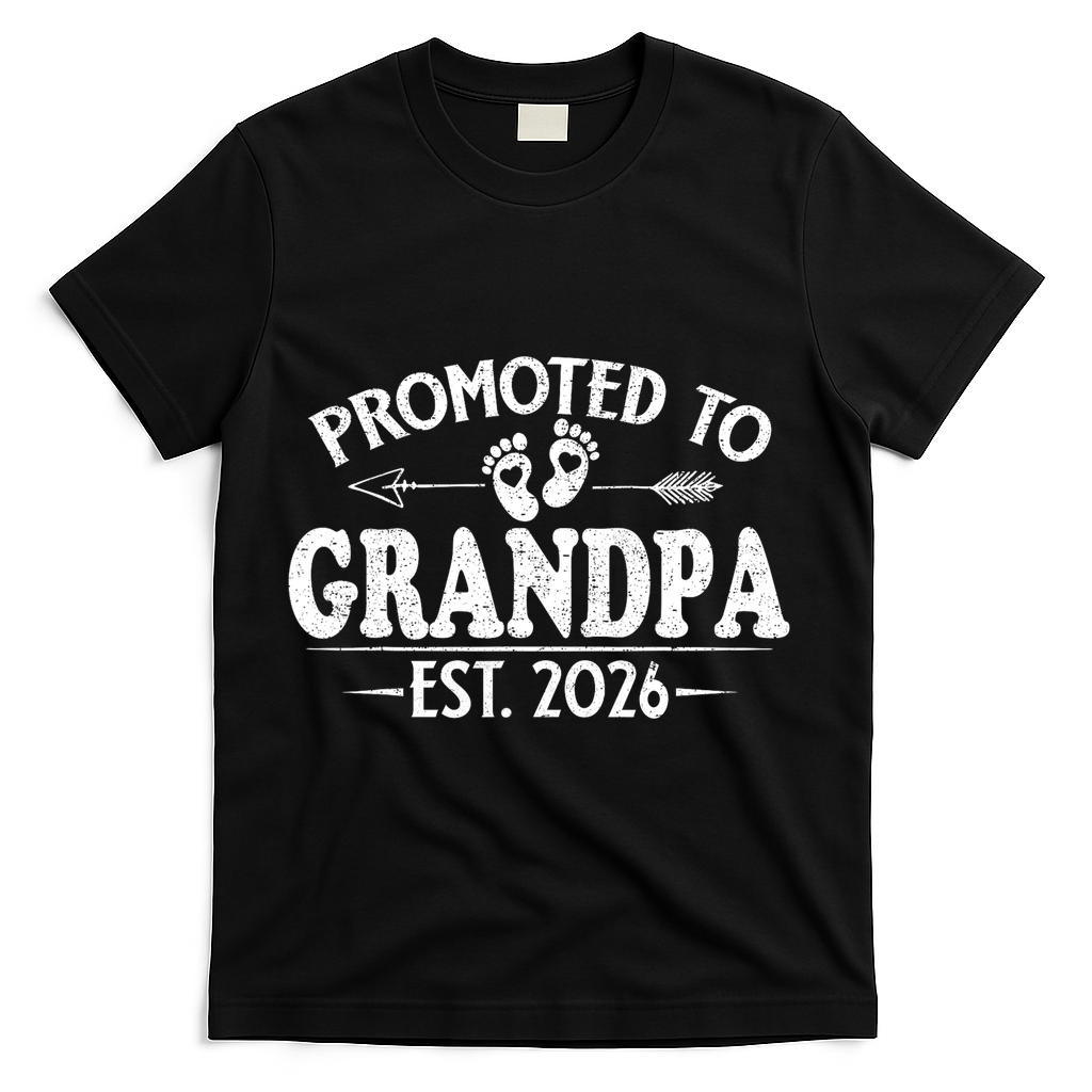 Promoted To Grandpa EST 2026 Vintage Arrow T-Shirt - Black