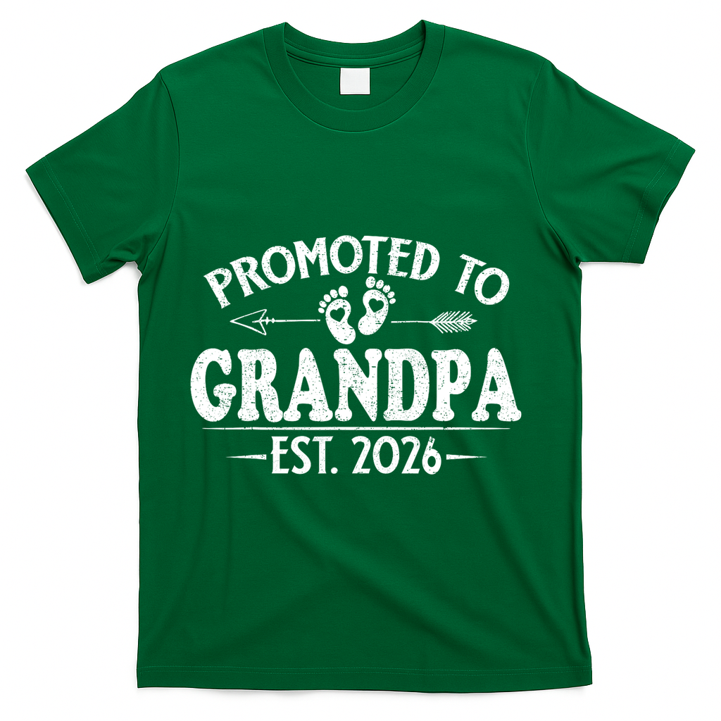 Promoted To Grandpa EST 2026 Vintage Arrow T-Shirt - Green