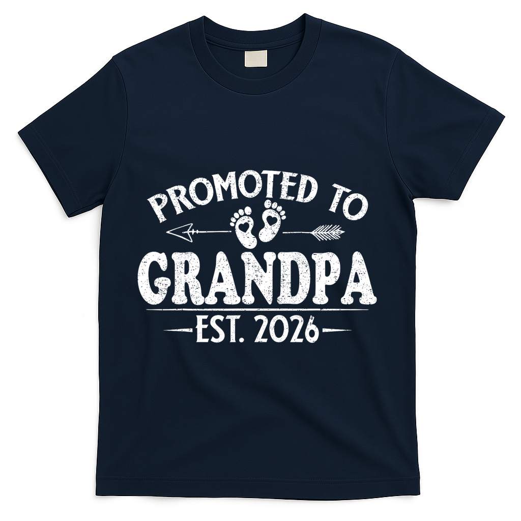 Promoted To Grandpa EST 2026 Vintage Arrow T-Shirt - Navy