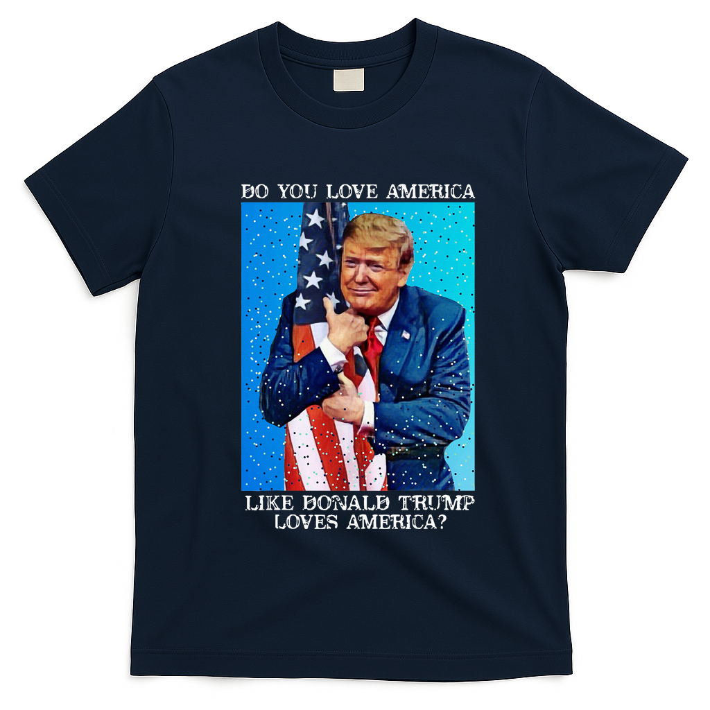 Patriotic Trump Hugging Flag Pro Trump Republican Gifts T-Shirt - Navy Blue