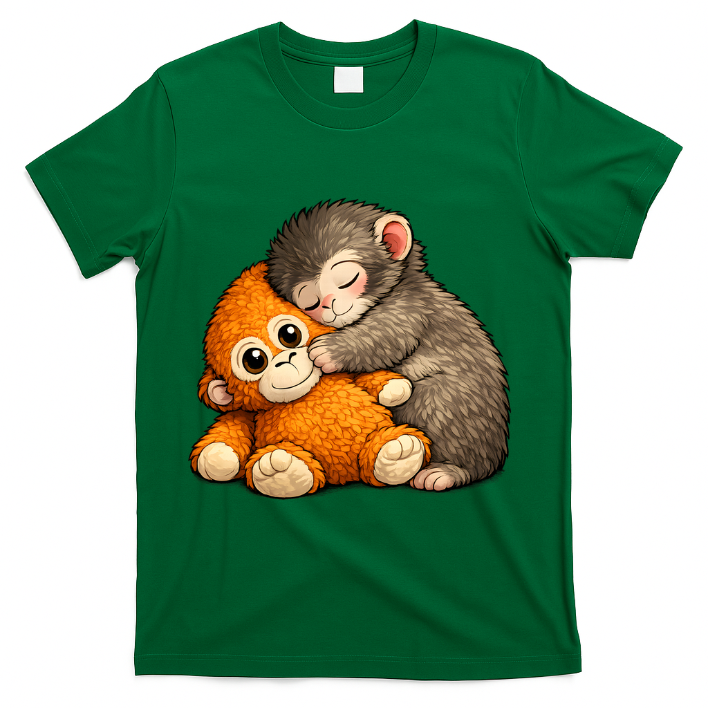 Punch The Monkey Cuddling Stuffed Animal T-Shirt - Green