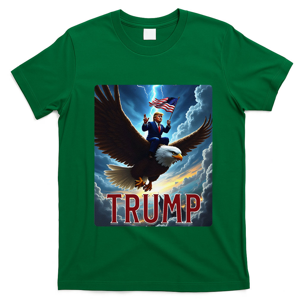 President Trump Riding An Eagle. Patriotic Political T-Shirt - Irish Green
