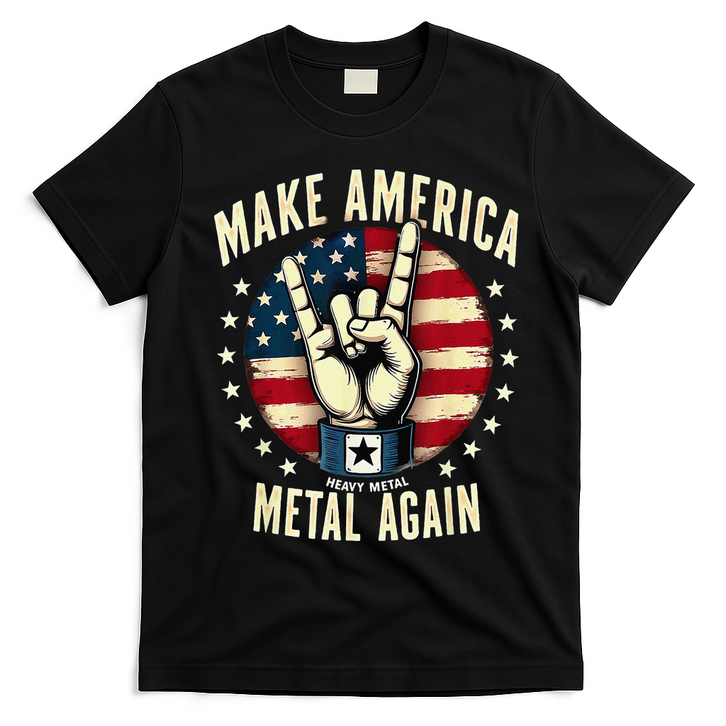 Patriotic Trump Rock Hand Make America Metal Again T-Shirt - Black