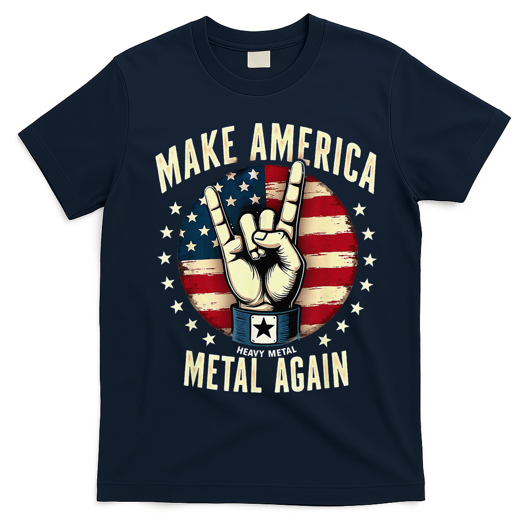 Patriotic Trump Rock Hand Make America Metal Again T-Shirt - Navy Blue