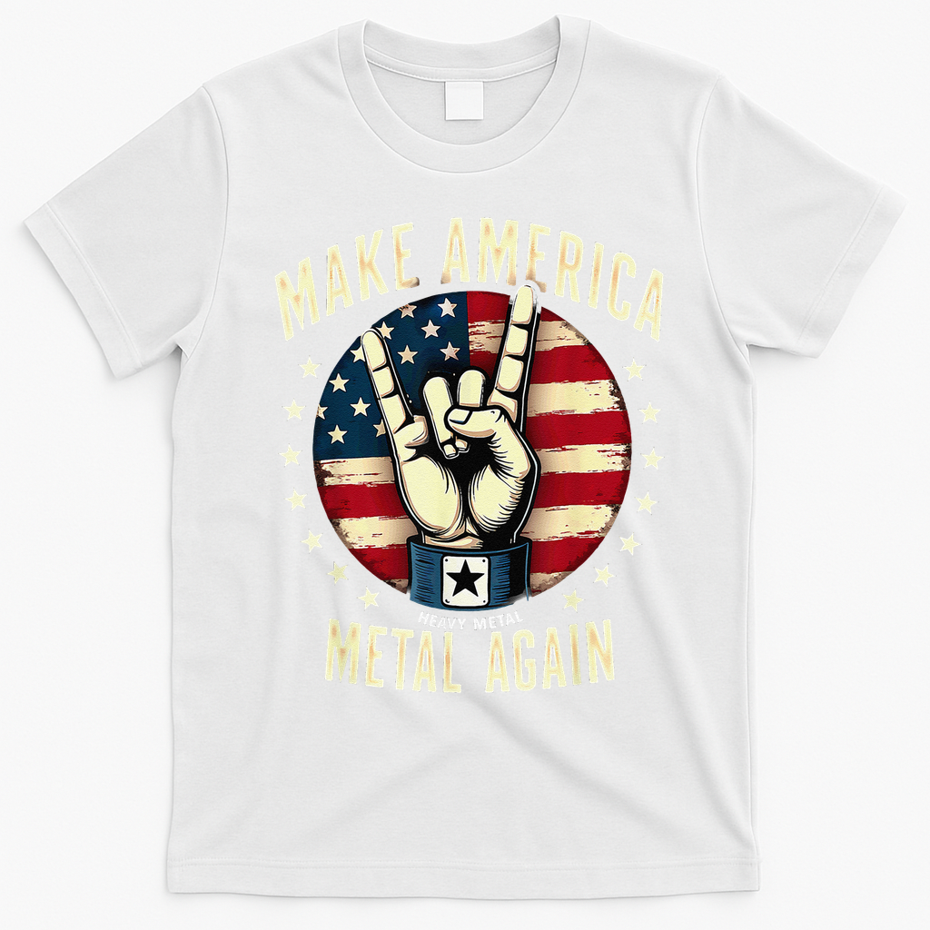 Patriotic Trump Rock Hand Make America Metal Again T-Shirt - White