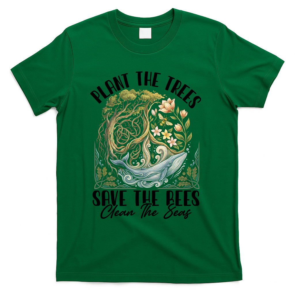 Plant The Trees Save The Bees Peace Sign Earth T-Shirt - Green