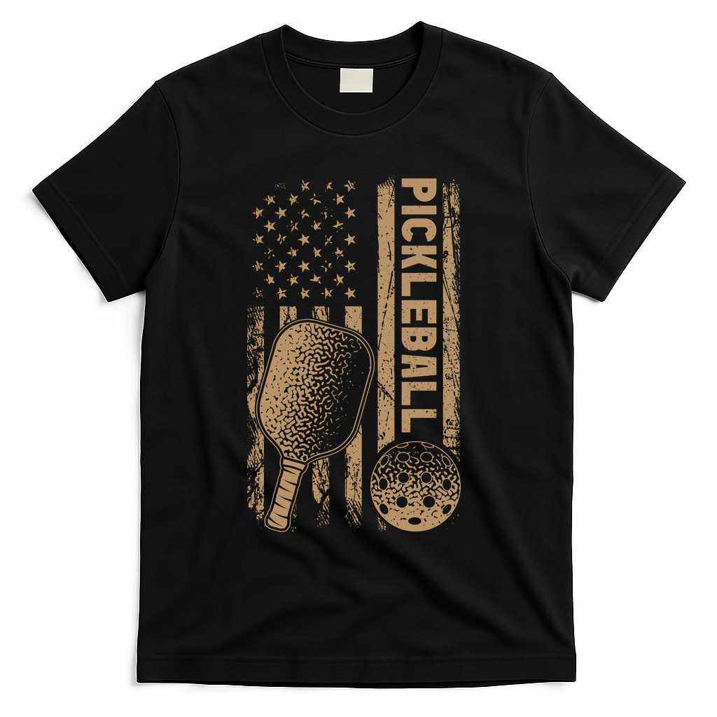 Pickleball Us American Flag T-Shirt - Black