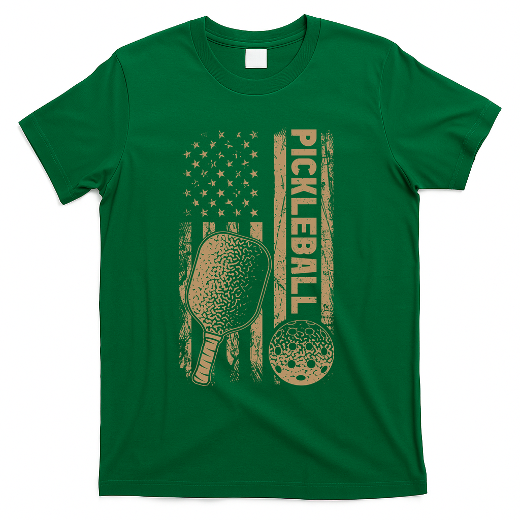 Pickleball Us American Flag T-Shirt - Green