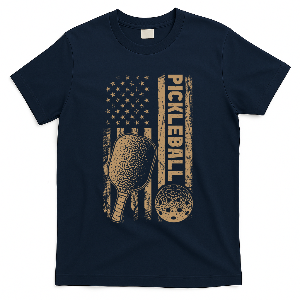 Pickleball Us American Flag T-Shirt - Navy