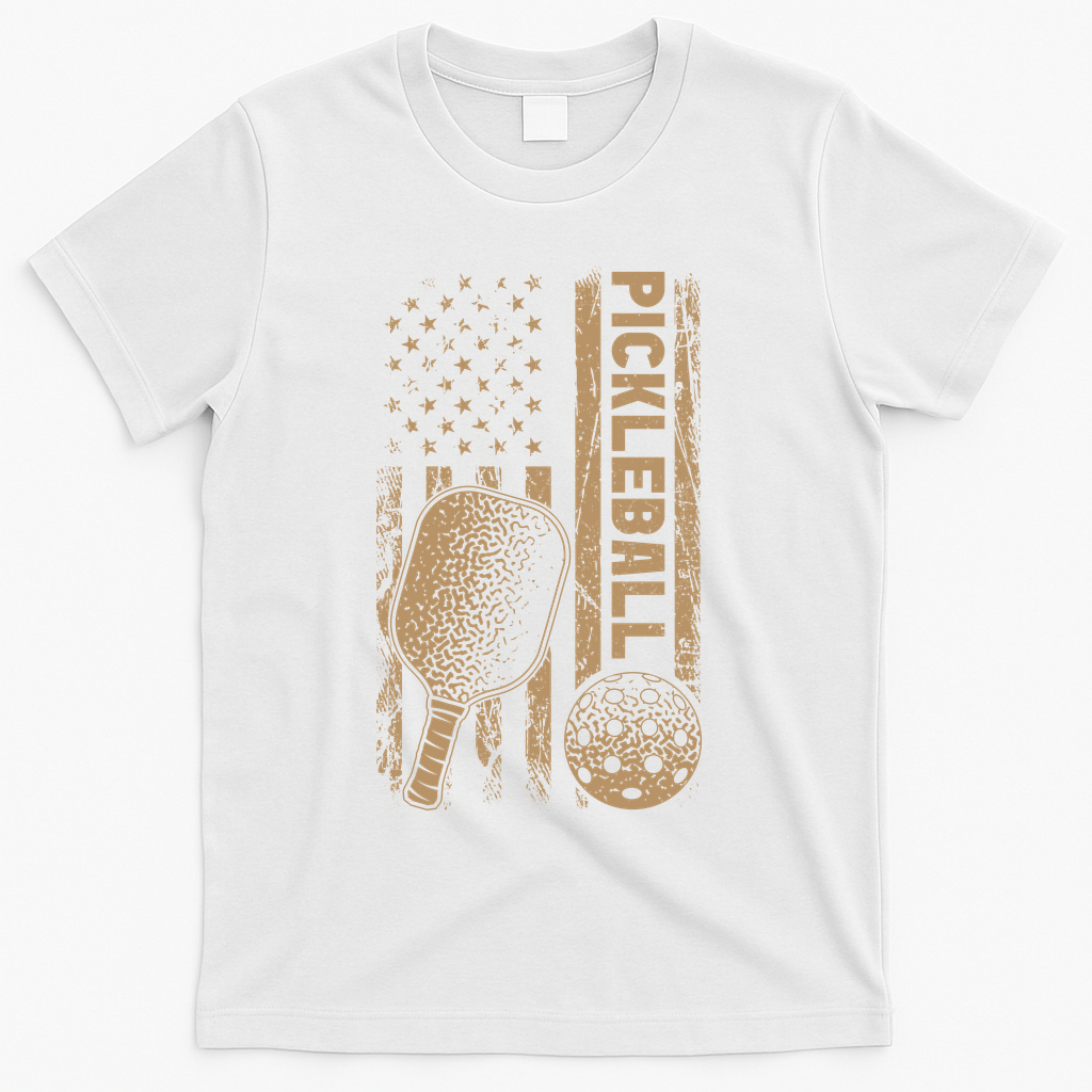 Pickleball Us American Flag T-Shirt - White