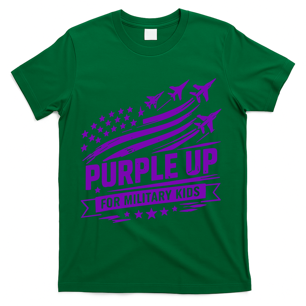 Purple Up For Military Kids American Flag T-Shirt - Green