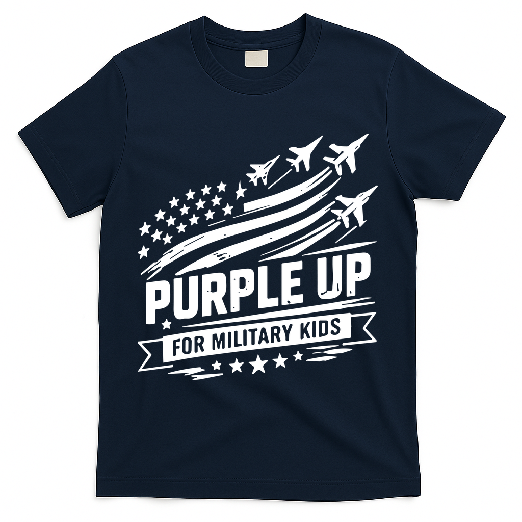 Purple Up For Military Kids American Flag T-Shirt - Navy