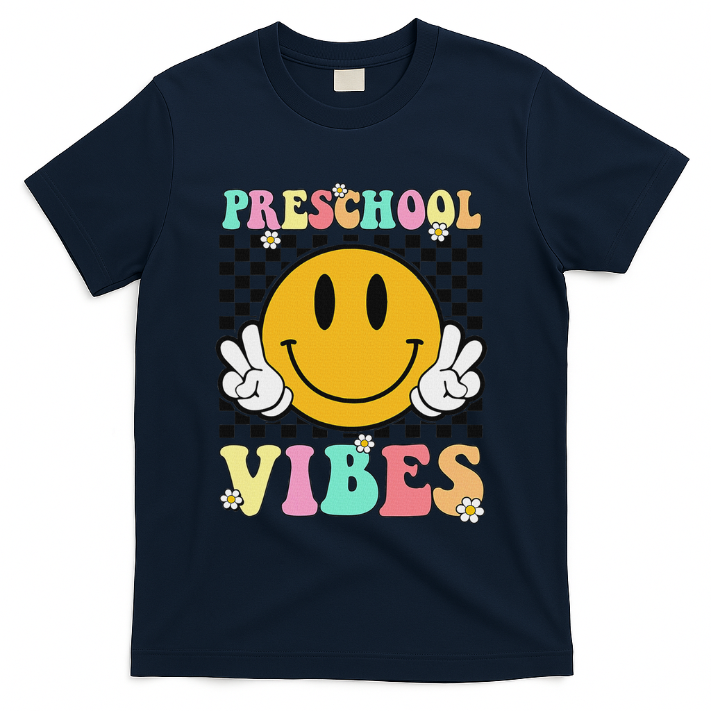 Preschool Vibes Back To School First Day Teachers T-Shirt - Navy