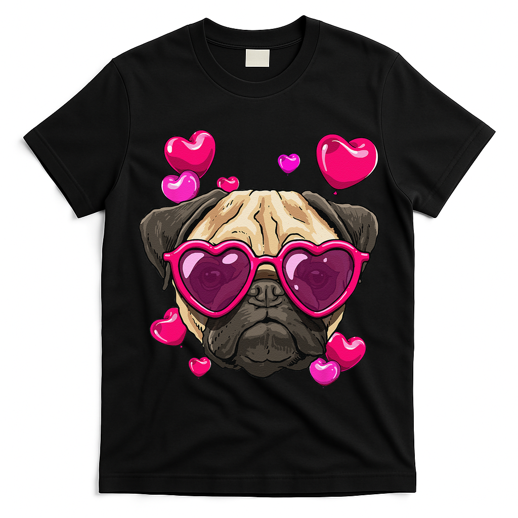 Pug Valentines Day Heart Pug Dog Lover T-Shirt