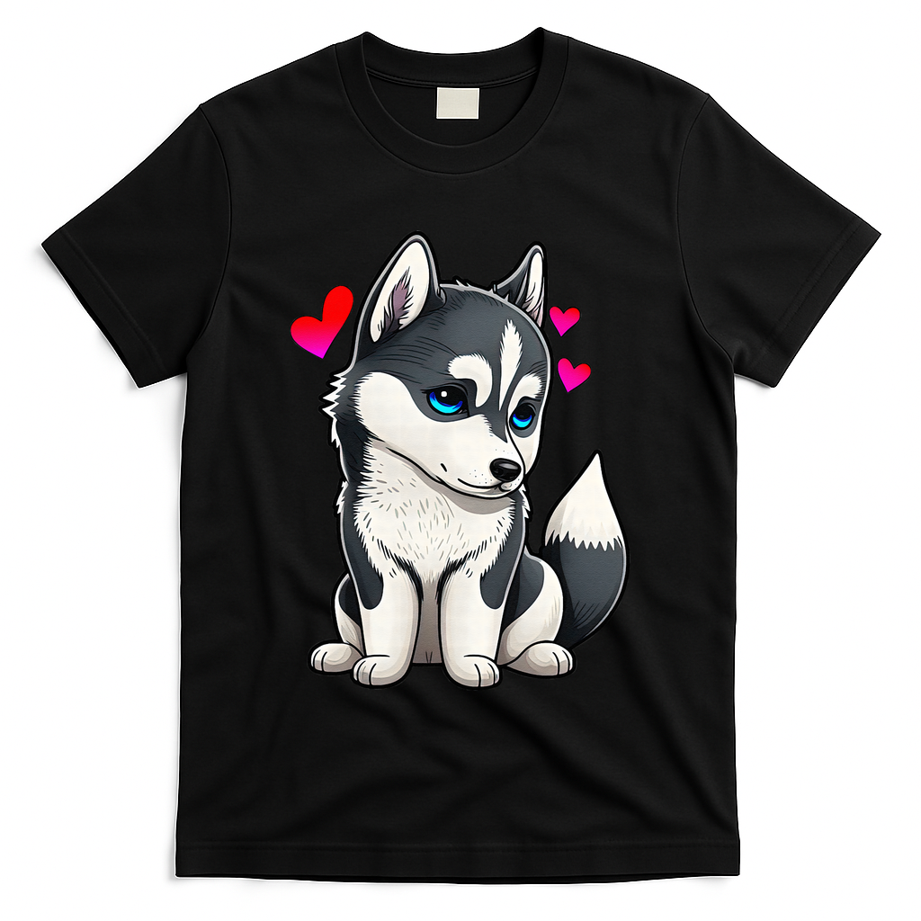 Pomsky Valentine Husky and Pomeranian Puppy With Hearts T-Shirt