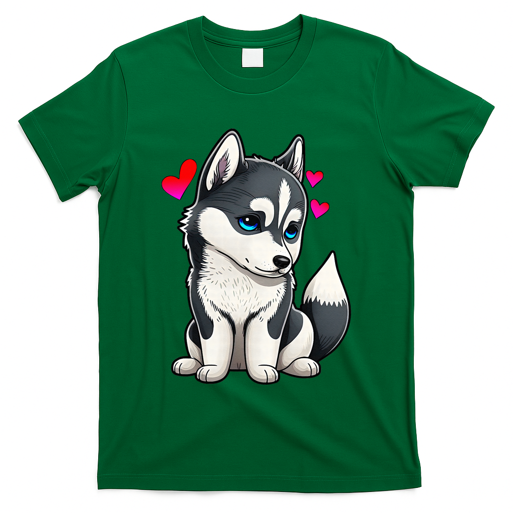 Pomsky Valentine Husky and Pomeranian Puppy With Hearts T-Shirt