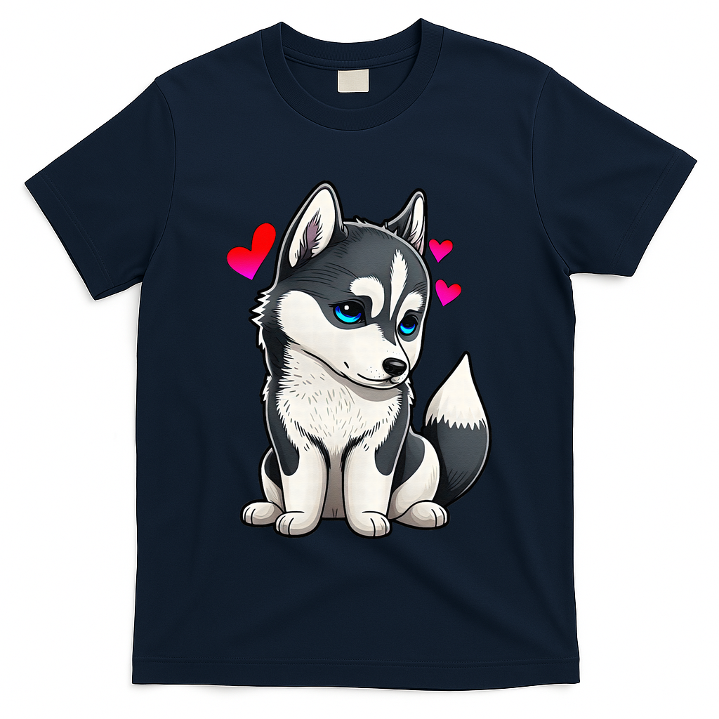Pomsky Valentine Husky and Pomeranian Puppy With Hearts T-Shirt