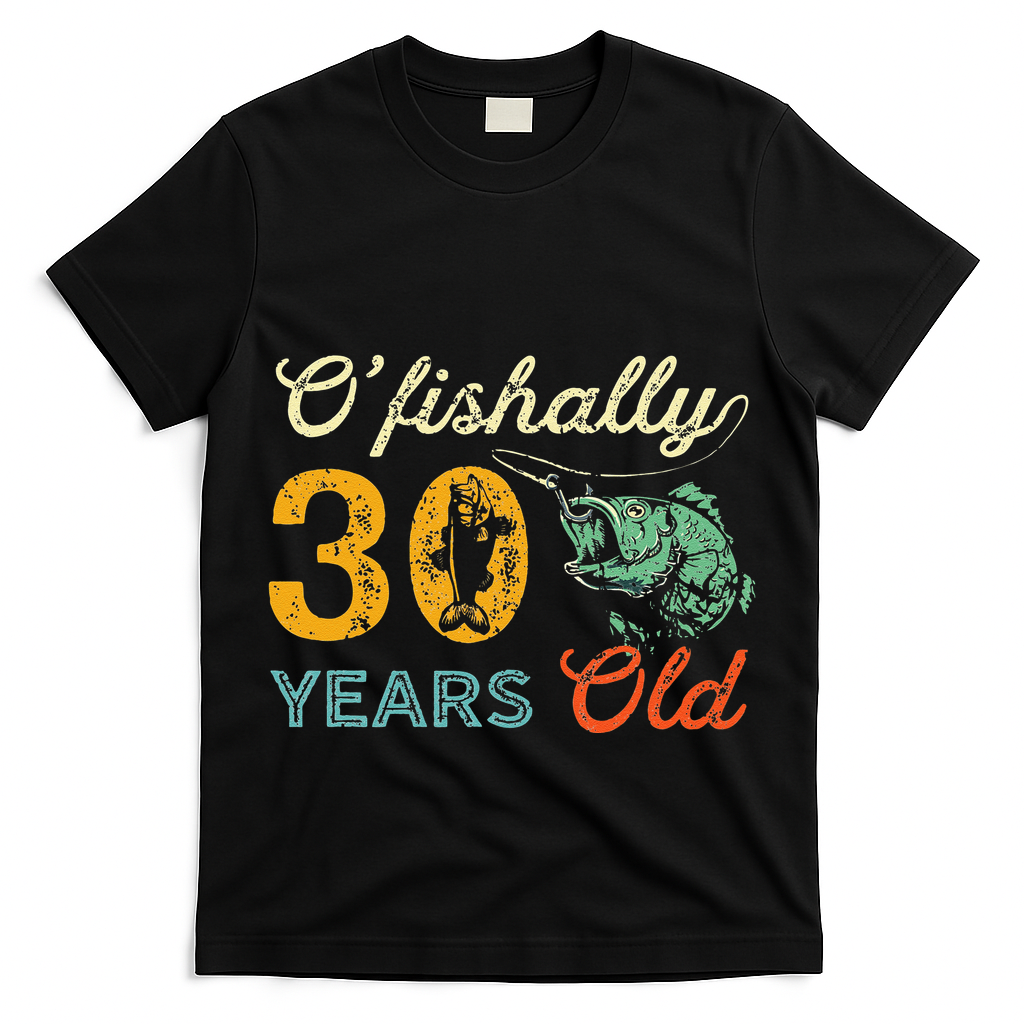 Retro 30th Birthday Fishing Gift Turning 30 Bass Fisherman T-Shirt