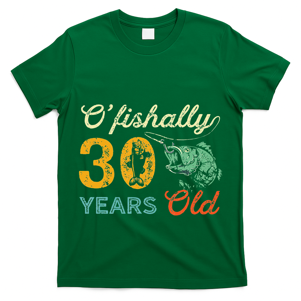 Retro 30th Birthday Fishing Gift Turning 30 Bass Fisherman T-Shirt