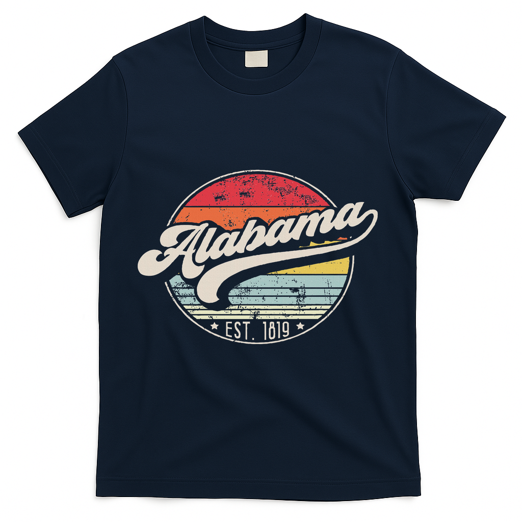 Retro Alabama Home State Al Cool 70s Style Sunset T-Shirt - Navy