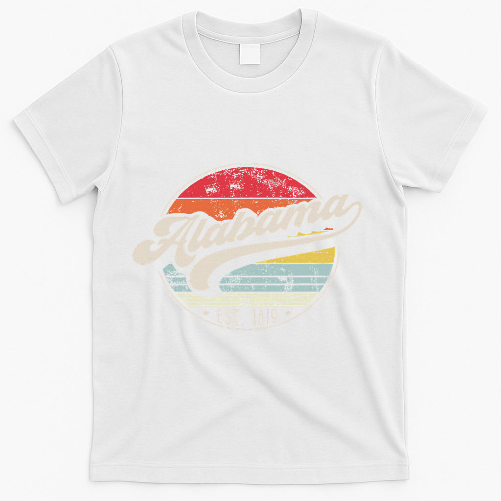 Retro Alabama Home State Al Cool 70s Style Sunset T-Shirt - White