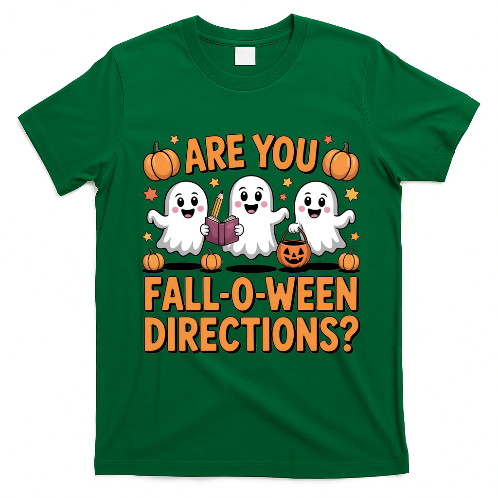 Retro Are You Fall O Ween Directions Teacher Halloween T-Shirt - Irish Green