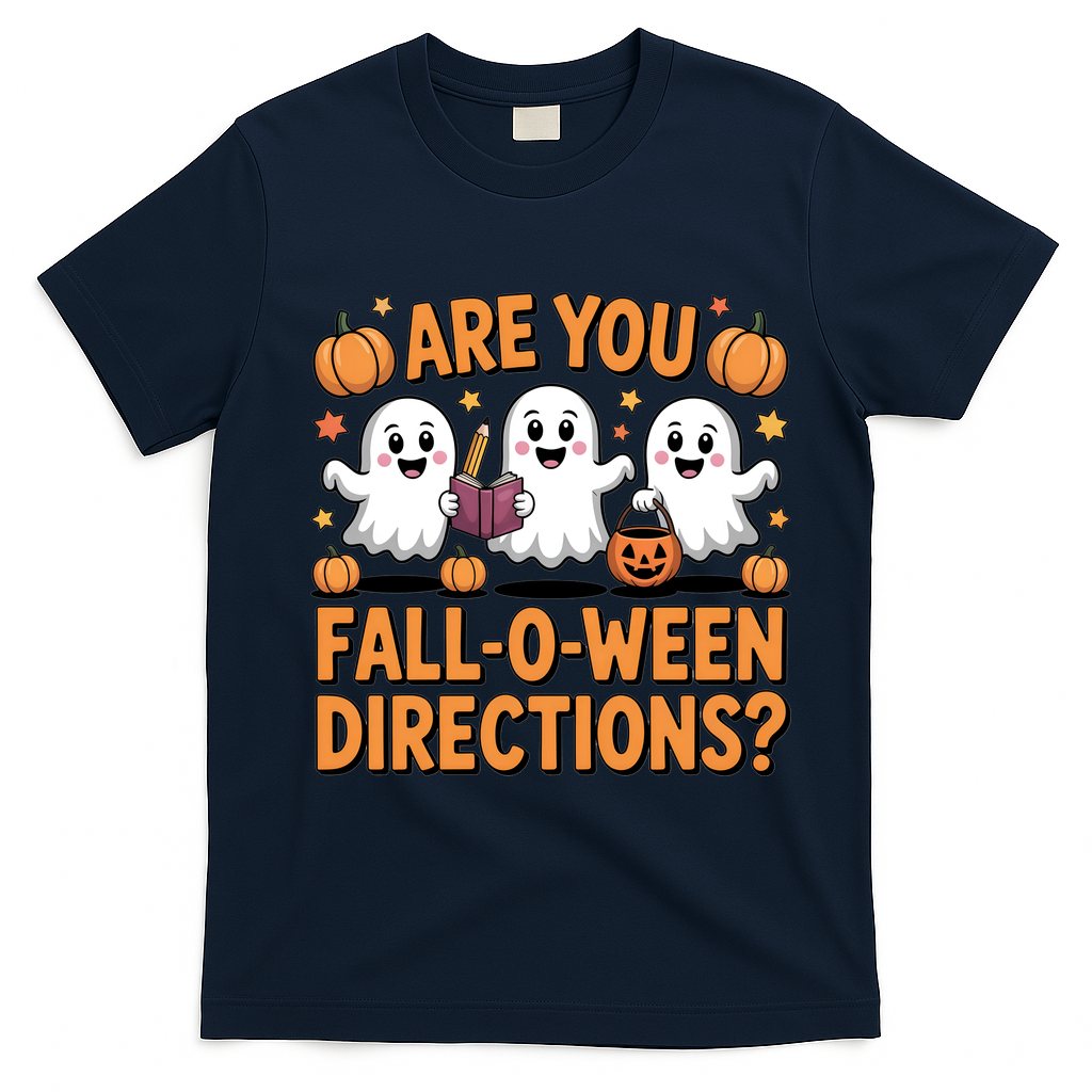 Retro Are You Fall O Ween Directions Teacher Halloween T-Shirt - Navy Blue