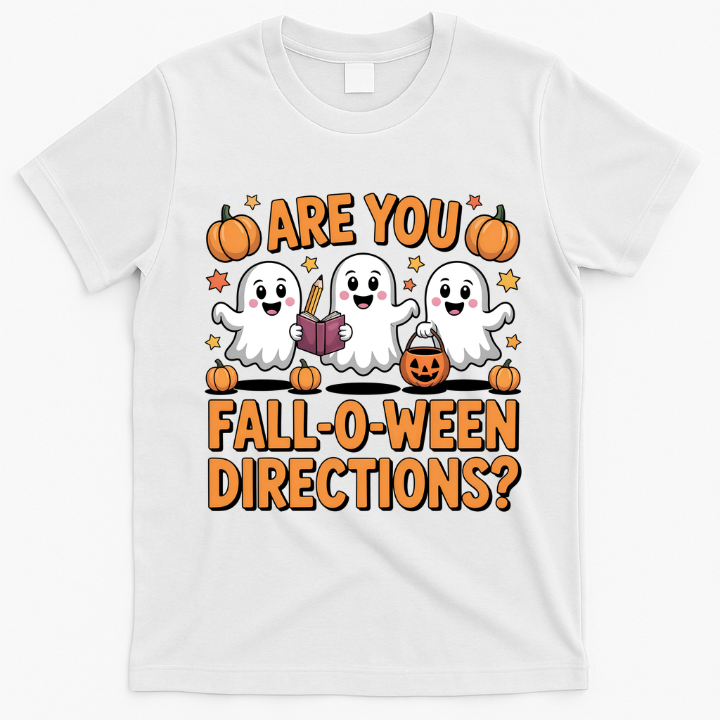 Retro Are You Fall O Ween Directions Teacher Halloween T-Shirt - White