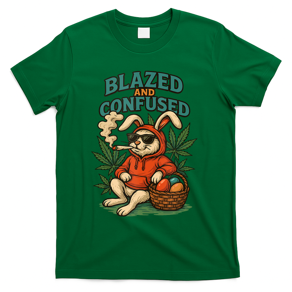 Rabbit Blazed And Confused Cool Bunny Easter Day 420 Tank Top T-Shirt - Green