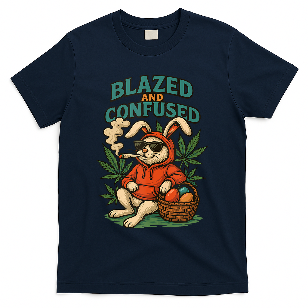 Rabbit Blazed And Confused Cool Bunny Easter Day 420 Tank Top T-Shirt - Navy
