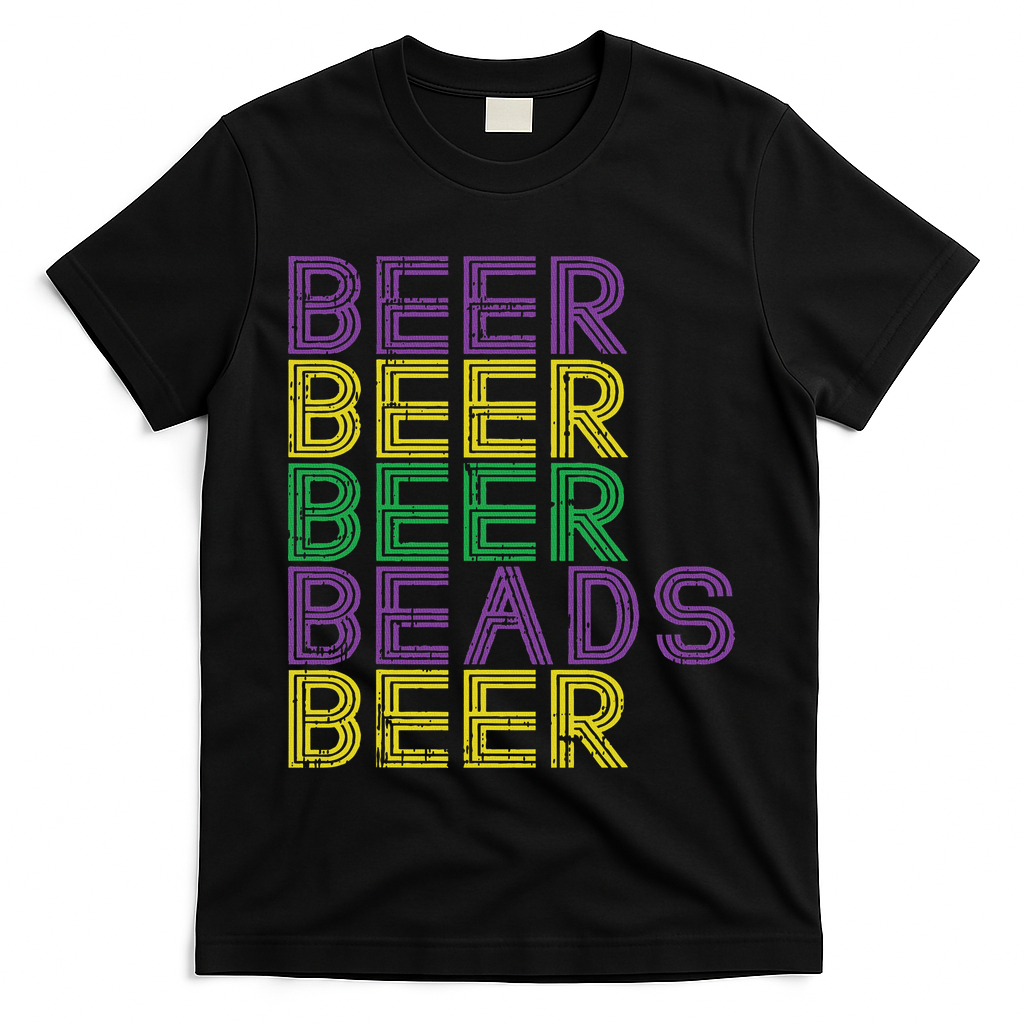 Retro Beer Beads Funny Mardi Gras Party Carnival Women T-Shirt