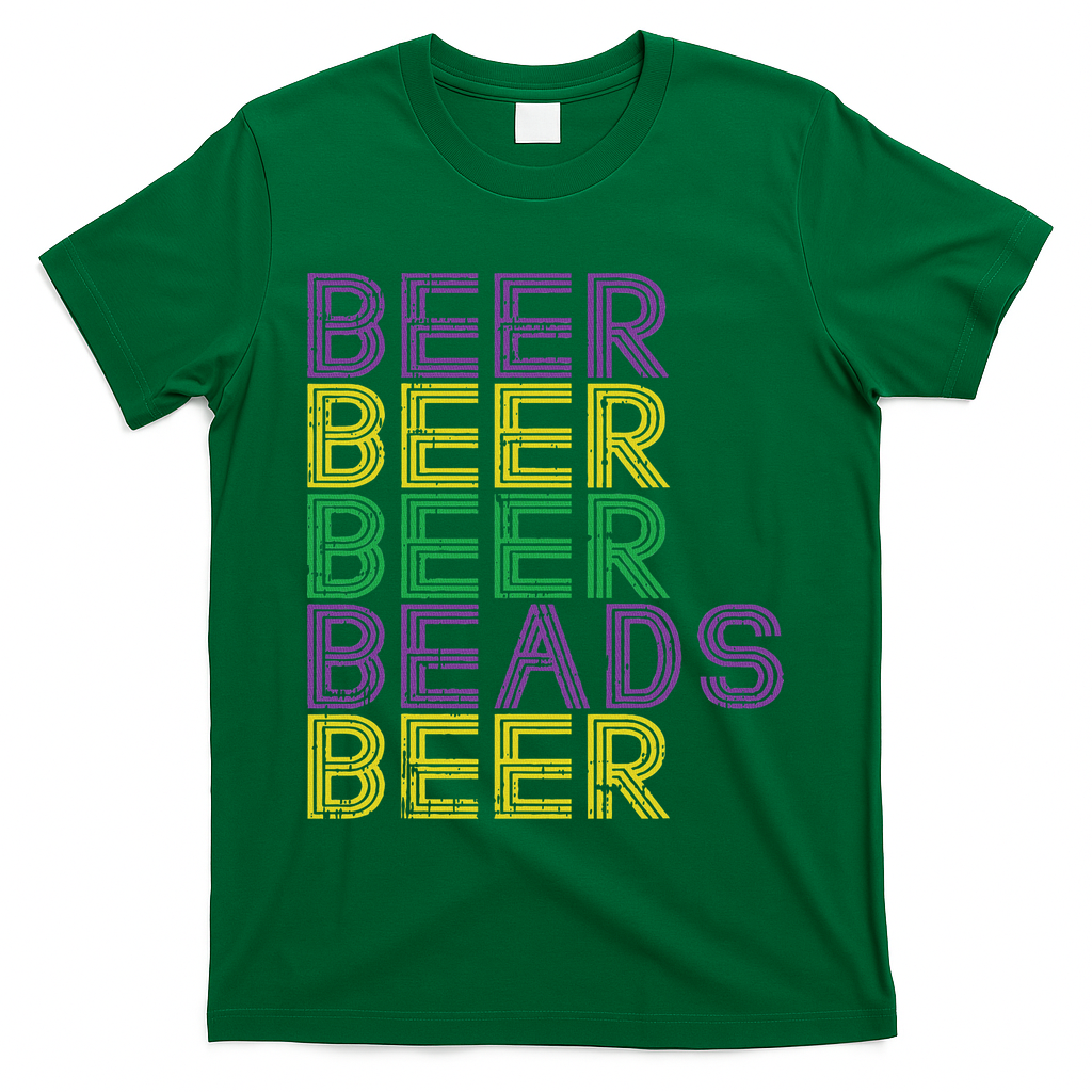 Retro Beer Beads Funny Mardi Gras Party Carnival Women T-Shirt