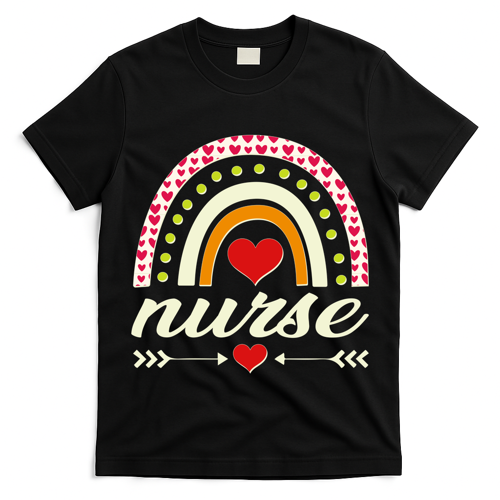Retro Boho Valentine Day Nurse Heart Rainbow T-Shirt