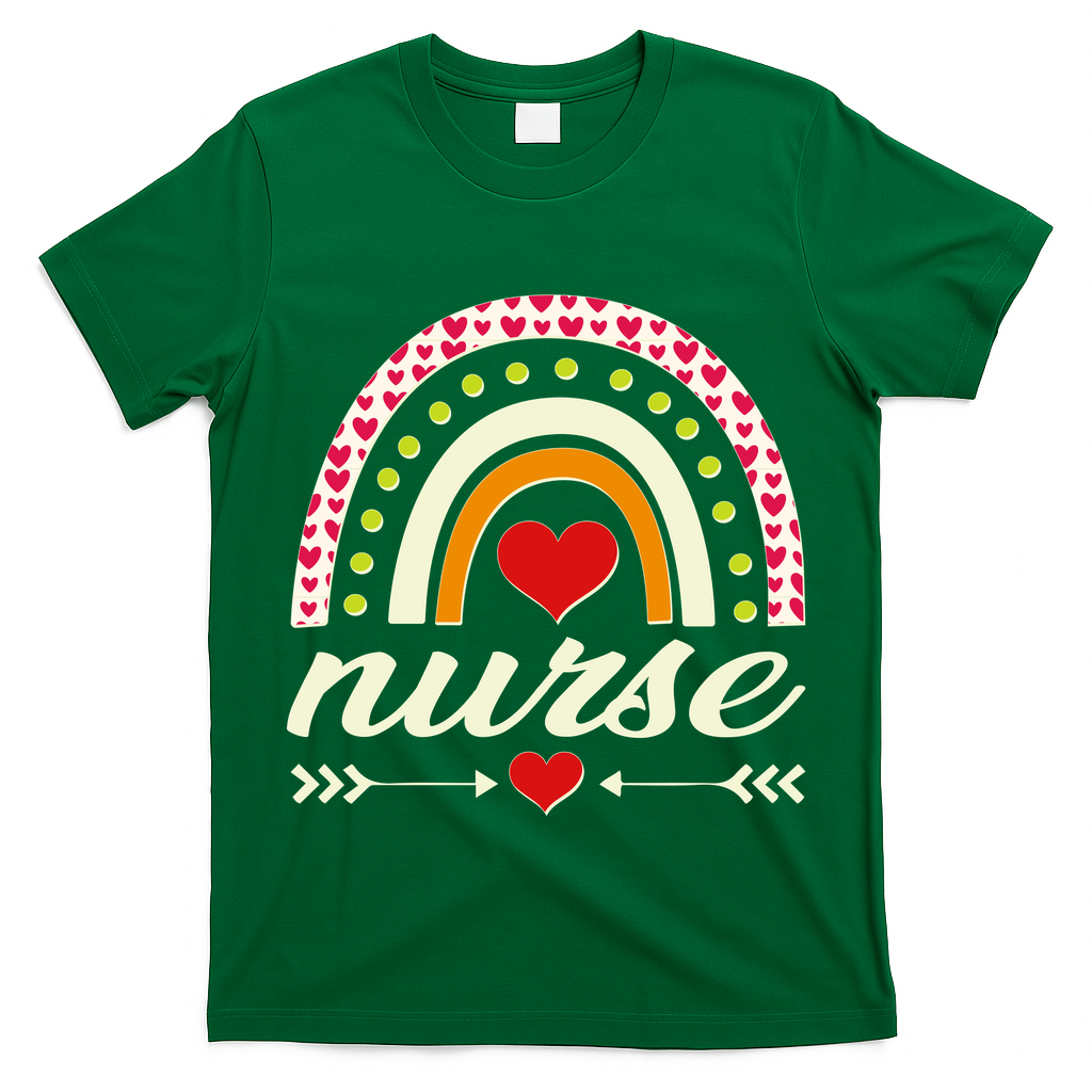 Retro Boho Valentine Day Nurse Heart Rainbow T-Shirt