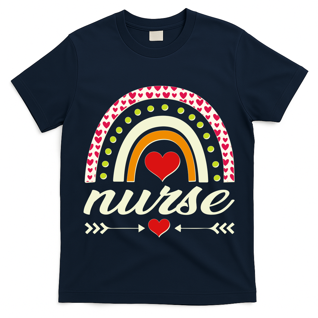 Retro Boho Valentine Day Nurse Heart Rainbow T-Shirt