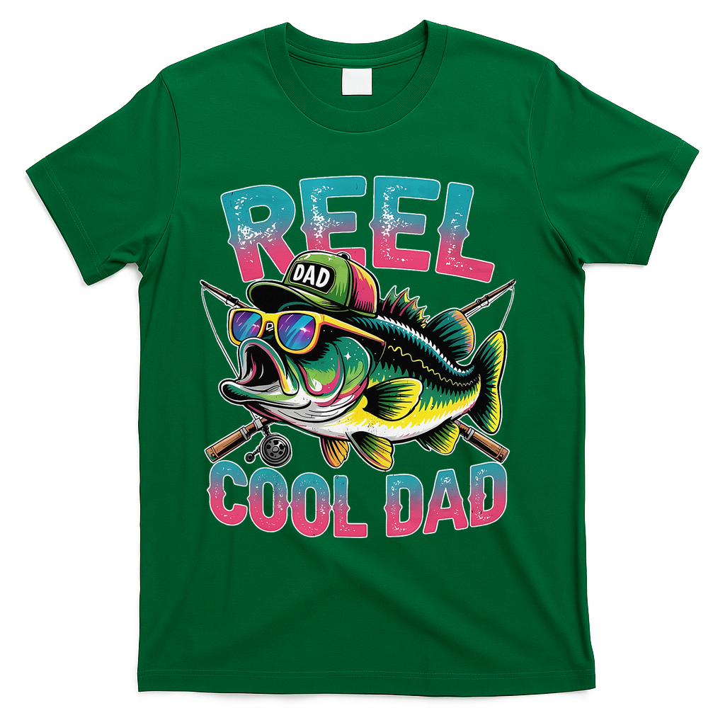 Reel Cool Dad Fishing Fisher Funny Fisherman Fathers Day T-Shirt - Green