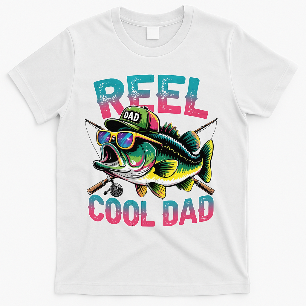 Reel Cool Dad Fishing Fisher Funny Fisherman Fathers Day T-Shirt - White