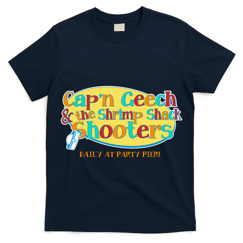 Retro Captain Geech And The Shrimp Shack Shooters Daily At Party Pier T-Shirt