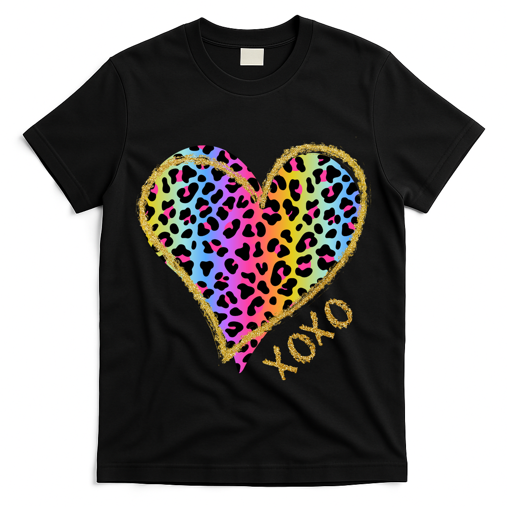 Rainbow Cheetah Heart Xoxo T-Shirt