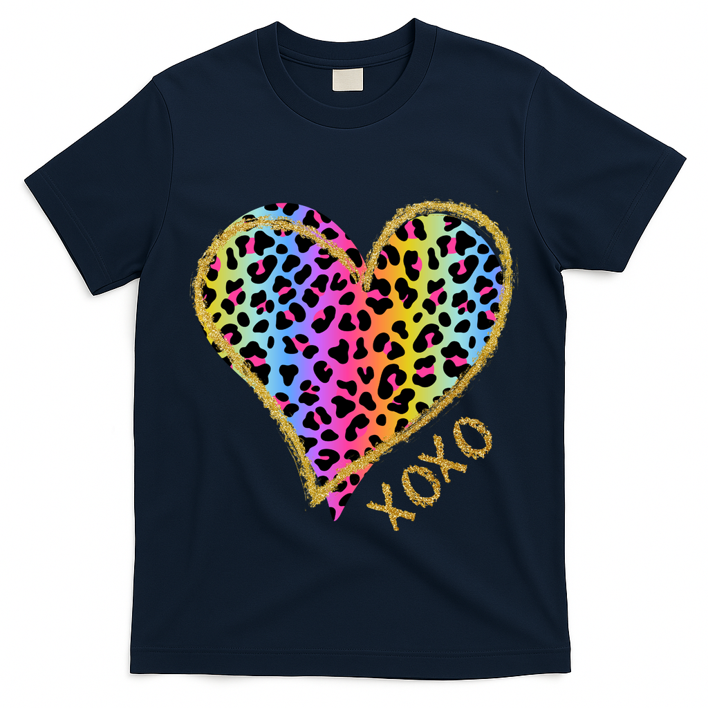 Rainbow Cheetah Heart Xoxo T-Shirt
