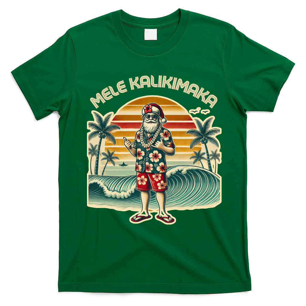 Retro Christmas Surf Mele Kalikimaka Santa Shaka Hawaii Gift T-Shirt - Irish Green
