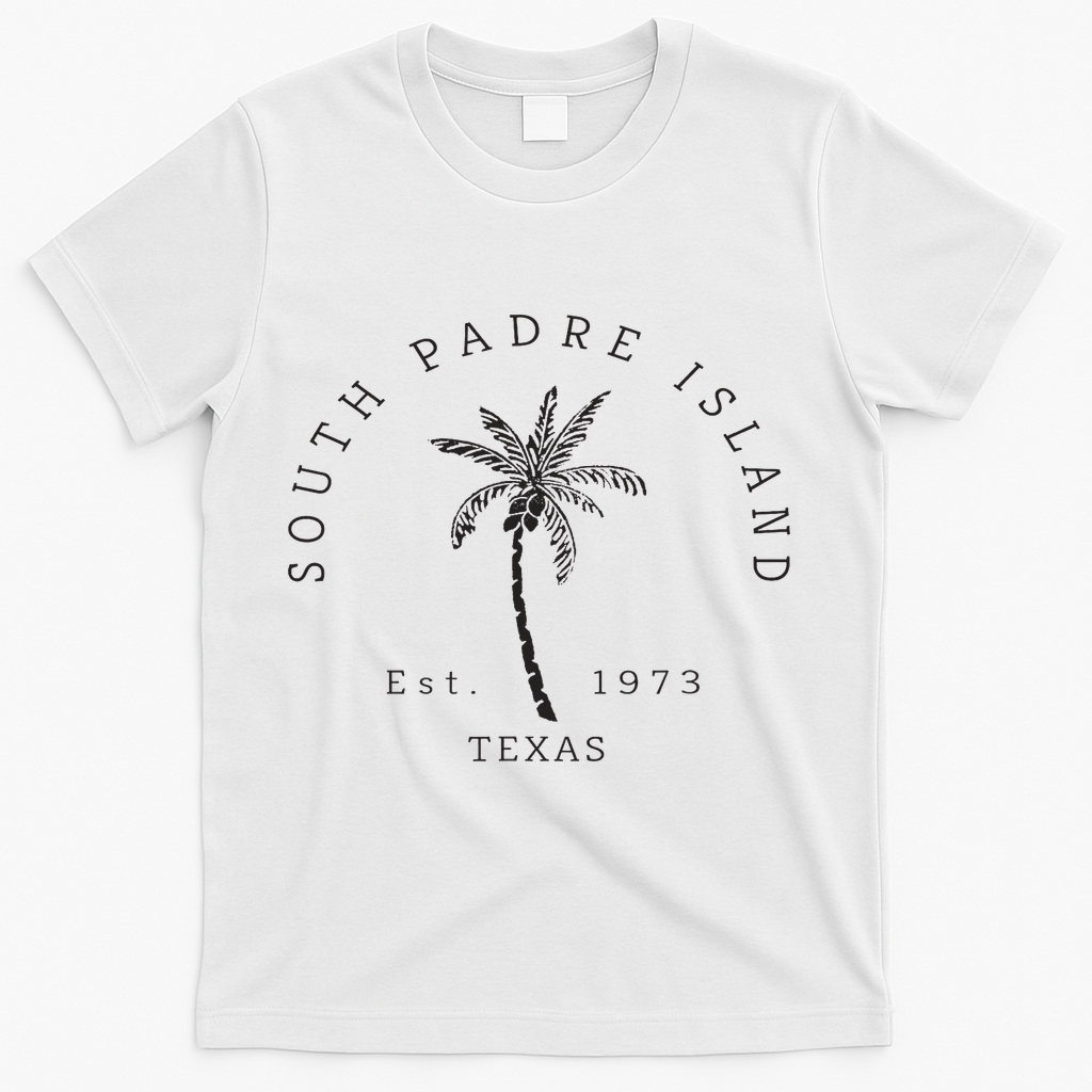 Retro Cool South Padre Island Original Texas Beach Palm Tree T-Shirt - White