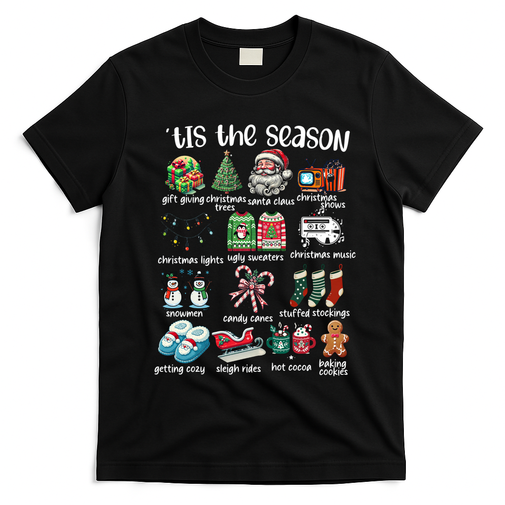Retro Christmas Tis The Season T-Shirt - Black