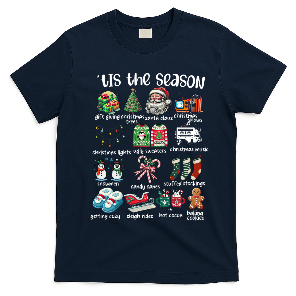Retro Christmas Tis The Season T-Shirt - Navy Blue