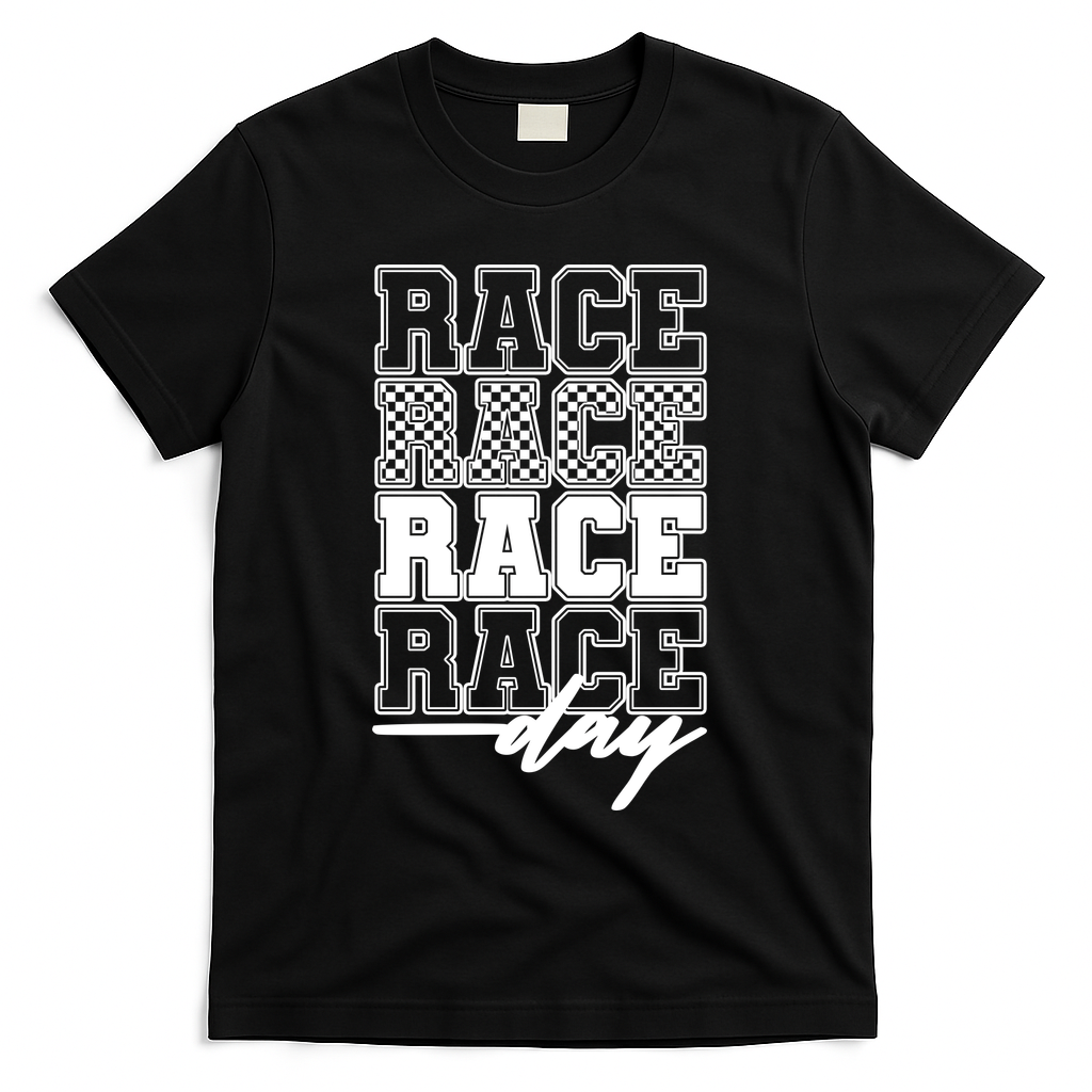 Race Day Checkered Racing Family Matching Fan T-Shirt - Black